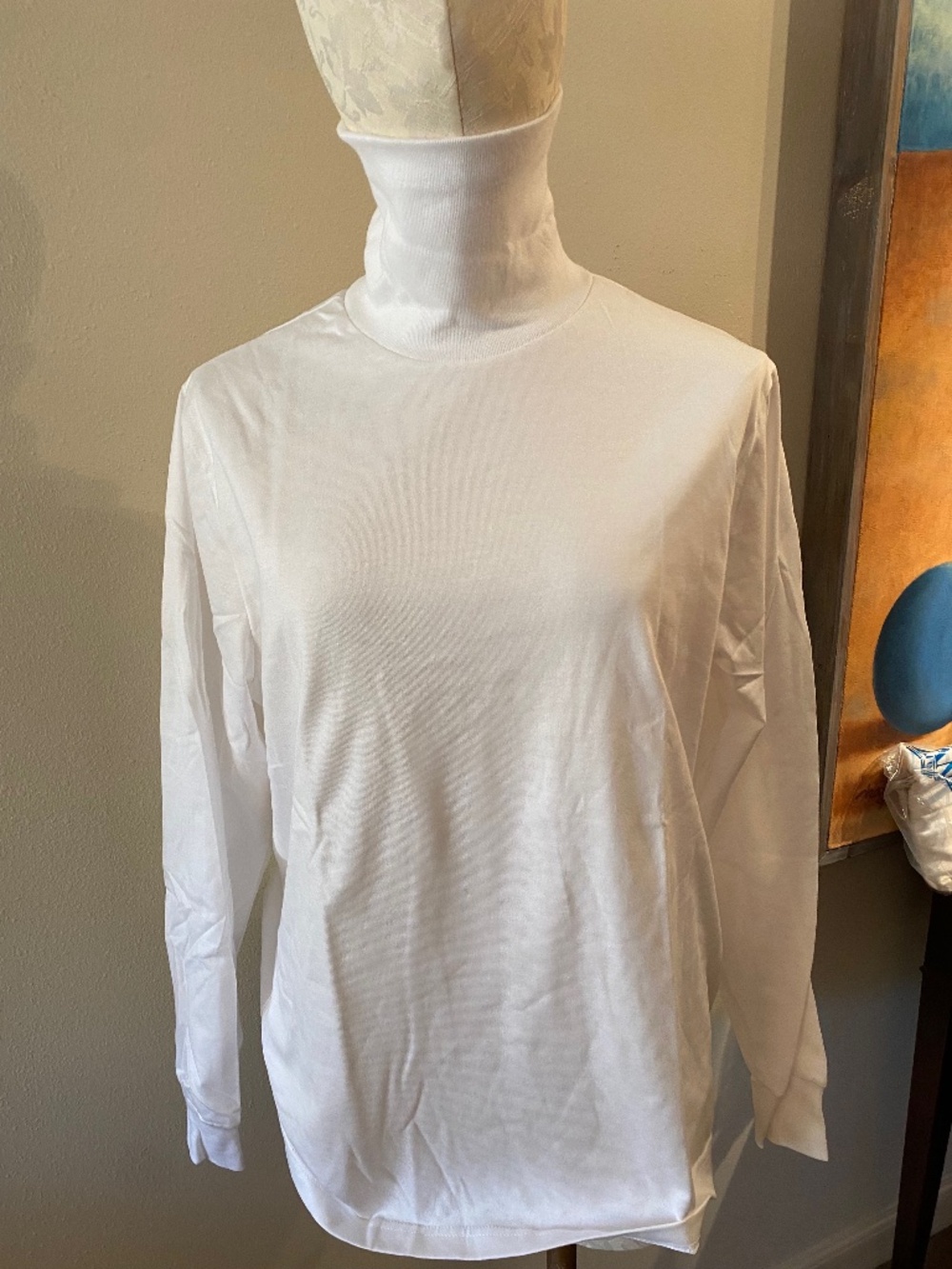 Lands End Ladies White Cotton Turtleneck, Medium, Regular NWT